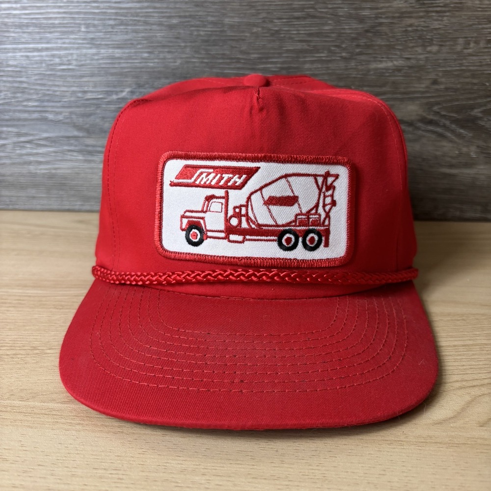 Vintage Smith Hat Cap Snap Back Trucker Patch Cement Truck Construction Mens 80s